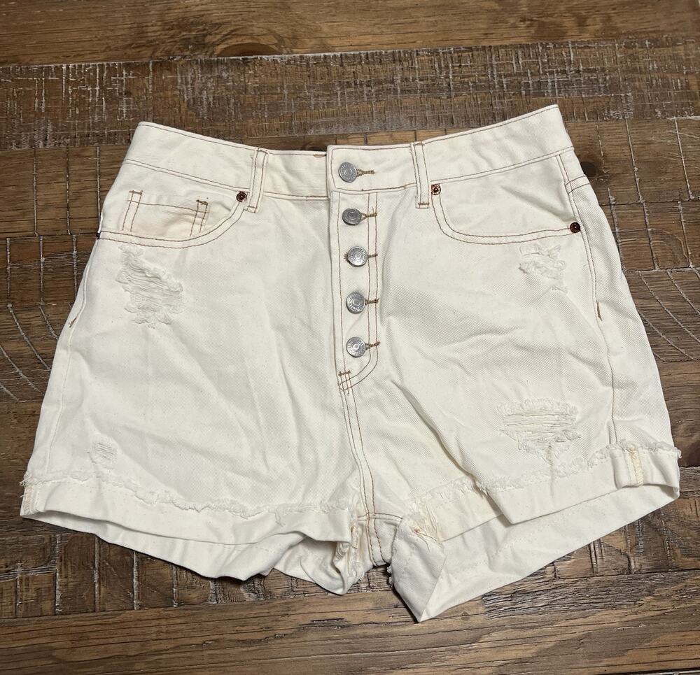 SONG Timeless Shorts Cream High Waist Distressed Shorts Size 9 NWT Button Fly
